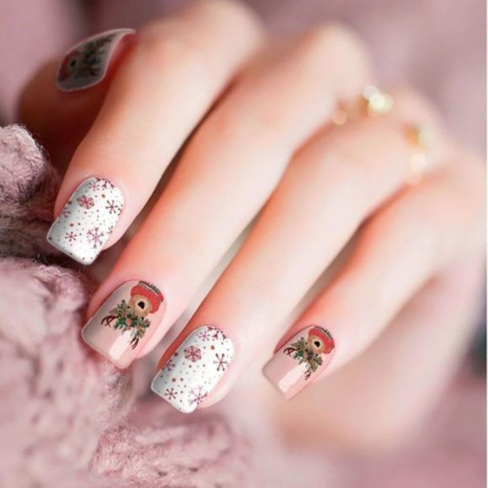 Colour Flash - “Snow for Christmas”. Dainty deer & snowflakes on pearlized base